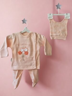 Çiçek Desenli 3'lü Yenidoğan Takımı – Peach Bloo