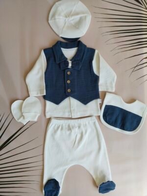 Lacivert Papyon Yelek Detaylı 5'li Yenidoğan Takımı – Navy Gent