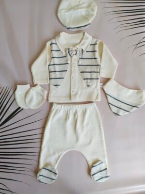 Siyah Şerit Detaylı 5'li Yenidoğan Takımı – Cream Gent