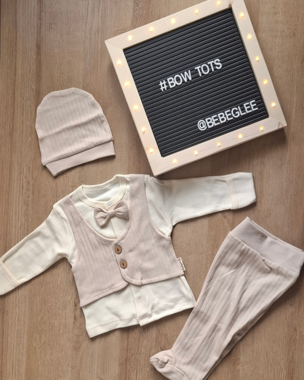 Bej Papyon Detaylı 3'lü Yenidoğan Takımı – Bow Tots