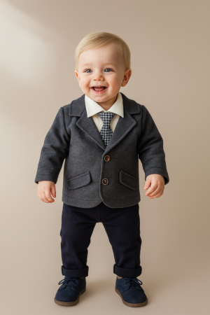 Erkek Bebek %100 Pamuklu 4’lü Takım – Ceket, Pantolon, Badi ve Kravat
