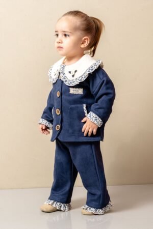 Kız Bebek Kadife Üçlü Takım – Vintage ve Zarif Tasarım