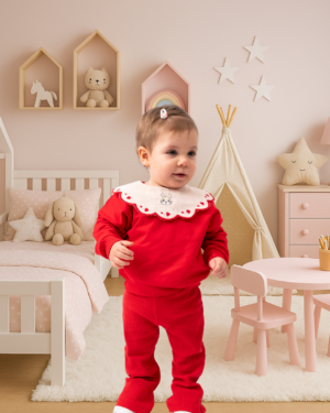 Kırmızı Kız Bebek 2’li Takım – Sweatshirt ve Ribanalı Pantolon