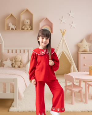 Kırmızı Kız Çocuk 2’li Takım – Gömlek & Pantolon